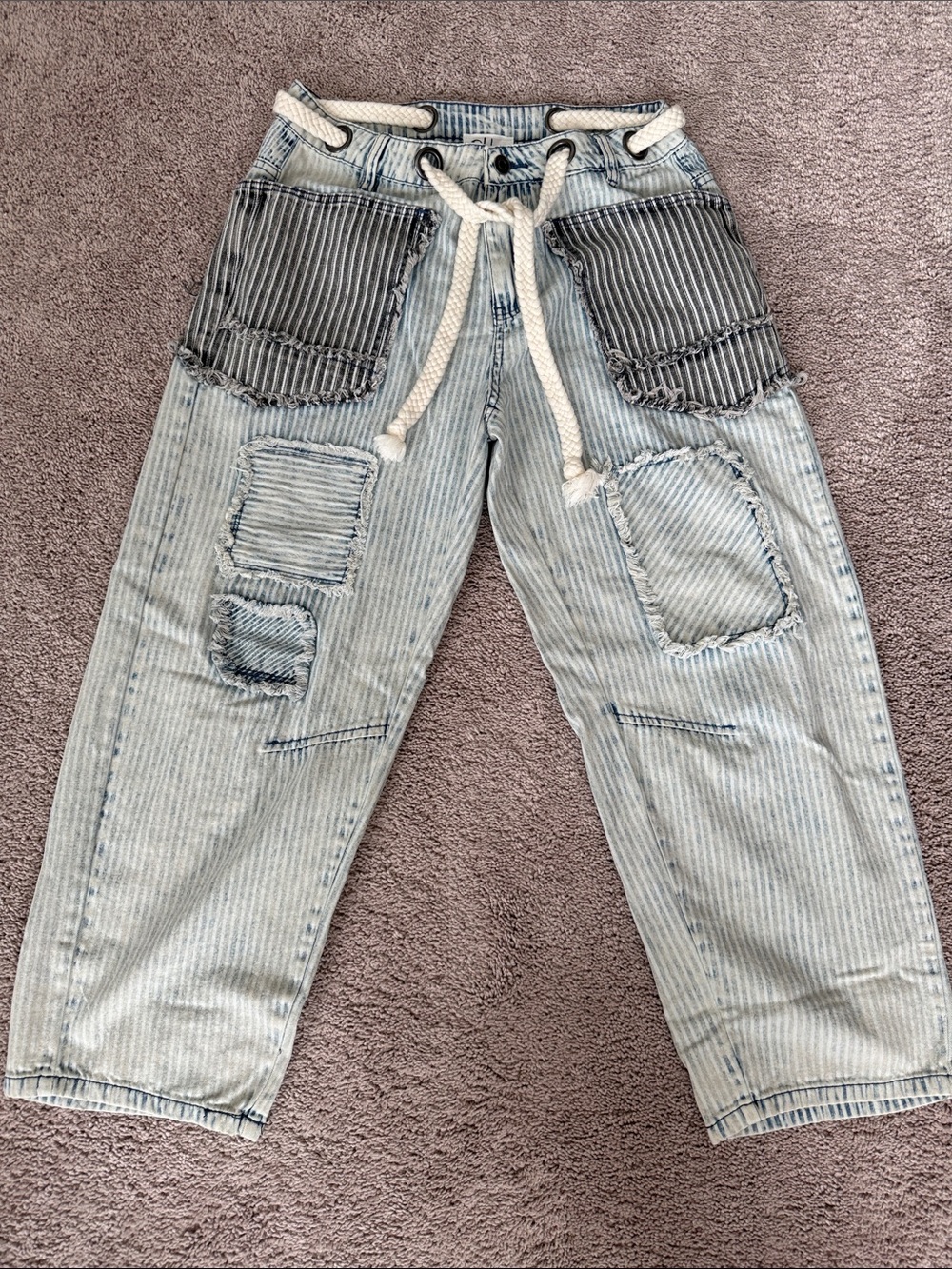 Oli & Hali Light Blue Striped Ankle Jeans with Rope Tie